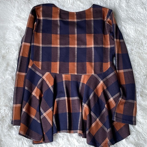 Plaid Long Sleeve Peplum Top, S - Picture 4 of 4